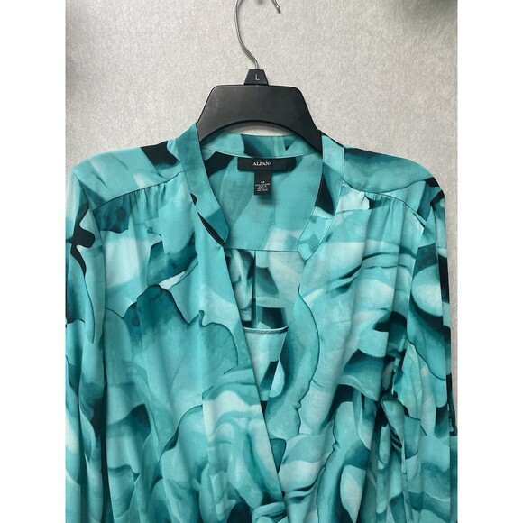 Alfani Green/Black Faux Wrap Blouse Size 14 - Picture 2 of 8